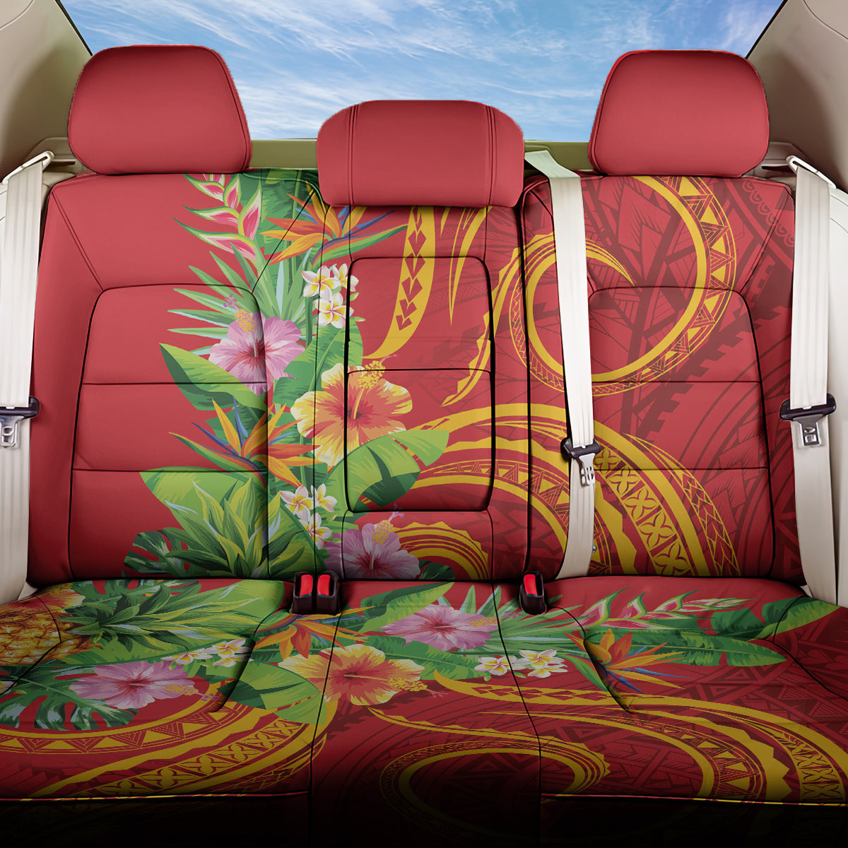 Polynesian Tribal Flower Tattoo Back Car Seat Cover Special Vermilion Vibe LT9