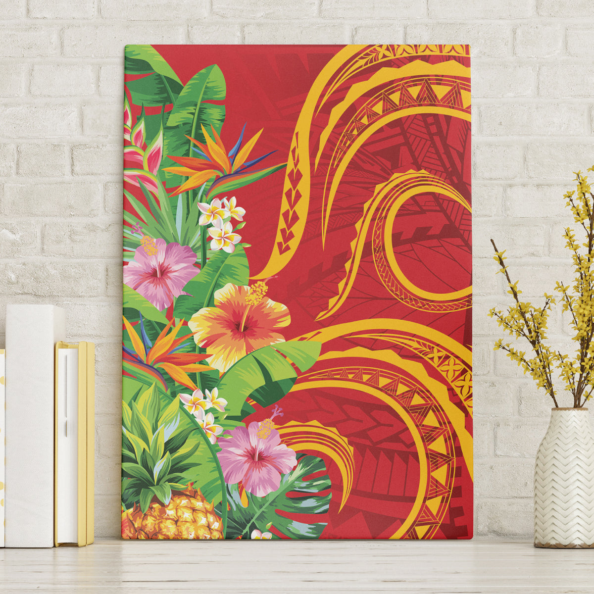 Polynesian Tribal Flower Tattoo Canvas Wall Art Special Vermilion Vibe