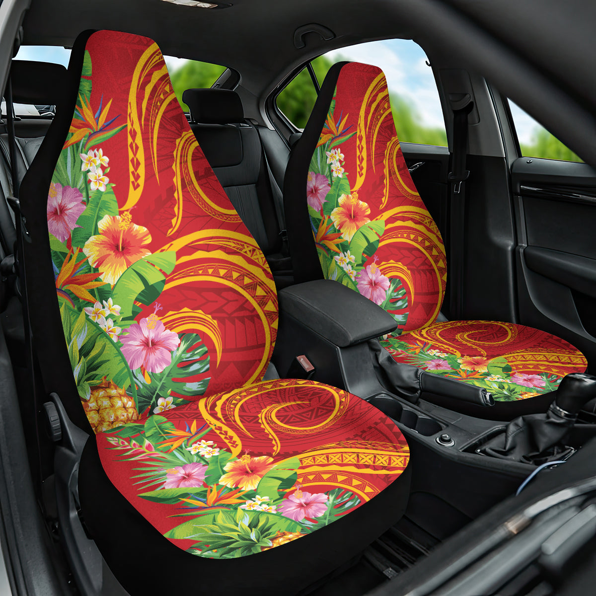 Polynesian Tribal Flower Tattoo Car Seat Cover Special Vermilion Vibe