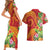 Polynesian Tribal Flower Tattoo Couples Matching Short Sleeve Bodycon Dress and Hawaiian Shirt Special Vermilion Vibe