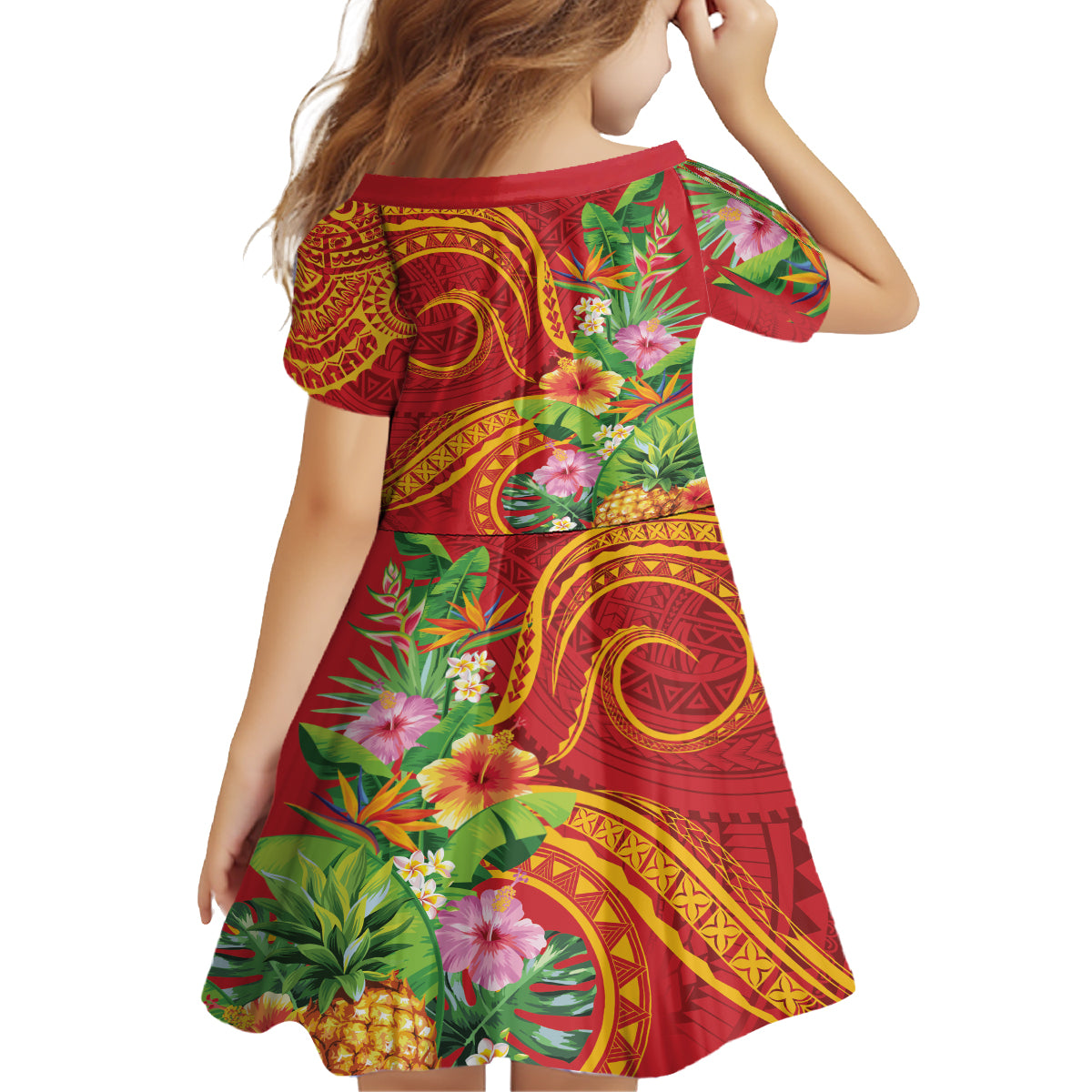 Polynesian Tribal Flower Tattoo Family Matching Long Sleeve Bodycon Dress and Hawaiian Shirt Special Vermilion Vibe