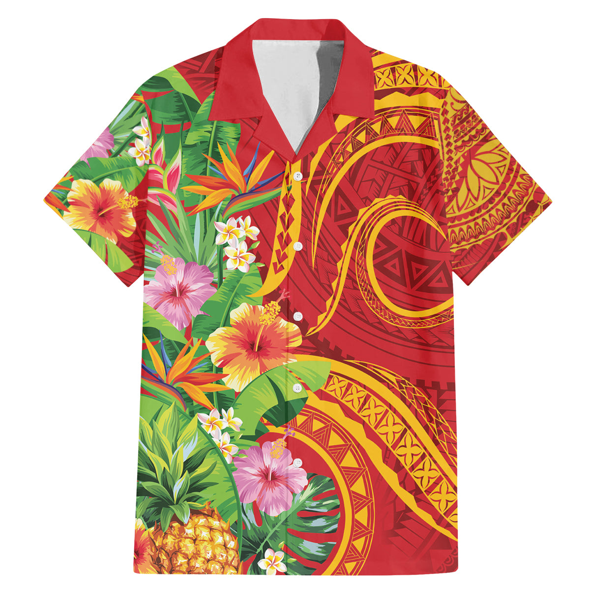 Polynesian Tribal Flower Tattoo Family Matching Mermaid Dress and Hawaiian Shirt Special Vermilion Vibe LT9 Dad's Shirt - Short Sleeve Brownish-red - Polynesian Pride