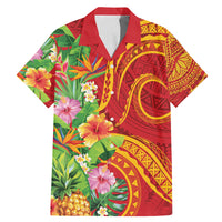 Polynesian Tribal Flower Tattoo Family Matching Mermaid Dress and Hawaiian Shirt Special Vermilion Vibe LT9 Dad's Shirt - Short Sleeve Brownish-red - Polynesian Pride