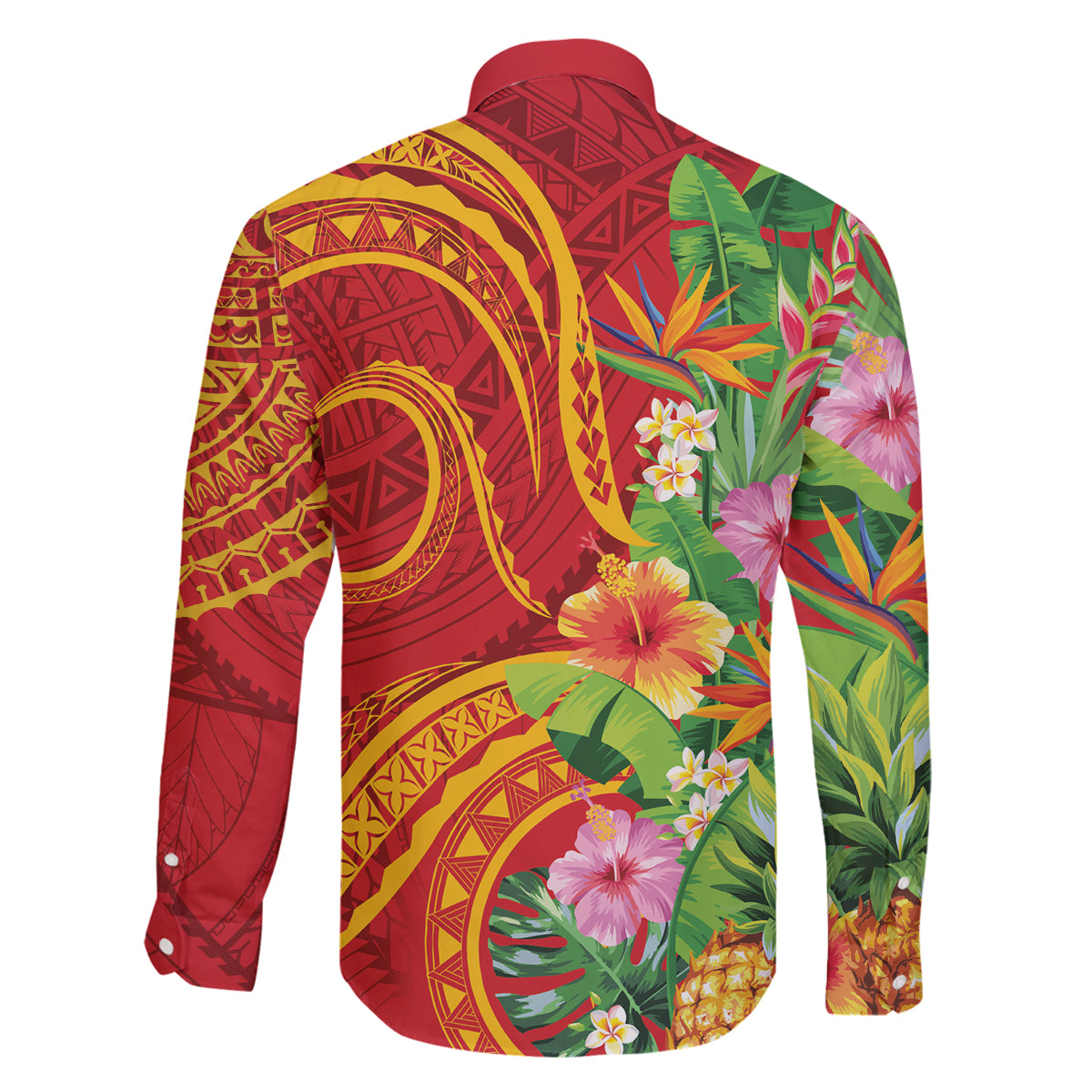 Polynesian Tribal Flower Tattoo Family Matching Off Shoulder Maxi Dress and Hawaiian Shirt Special Vermilion Vibe LT9 - Polynesian Pride