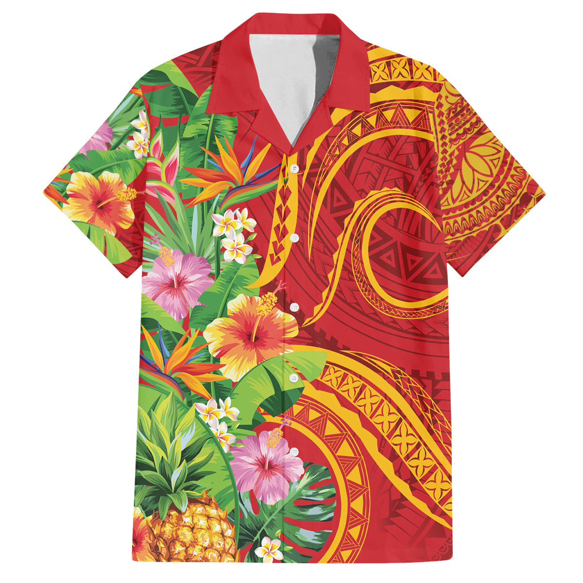 Polynesian Tribal Flower Tattoo Family Matching Puletasi and Hawaiian Shirt Special Vermilion Vibe LT9 Dad's Shirt - Short Sleeve Brownish-red - Polynesian Pride