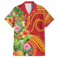 Polynesian Tribal Flower Tattoo Family Matching Puletasi and Hawaiian Shirt Special Vermilion Vibe LT9 Dad's Shirt - Short Sleeve Brownish-red - Polynesian Pride