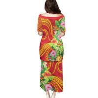 Polynesian Tribal Flower Tattoo Family Matching Puletasi and Hawaiian Shirt Special Vermilion Vibe LT9 - Polynesian Pride