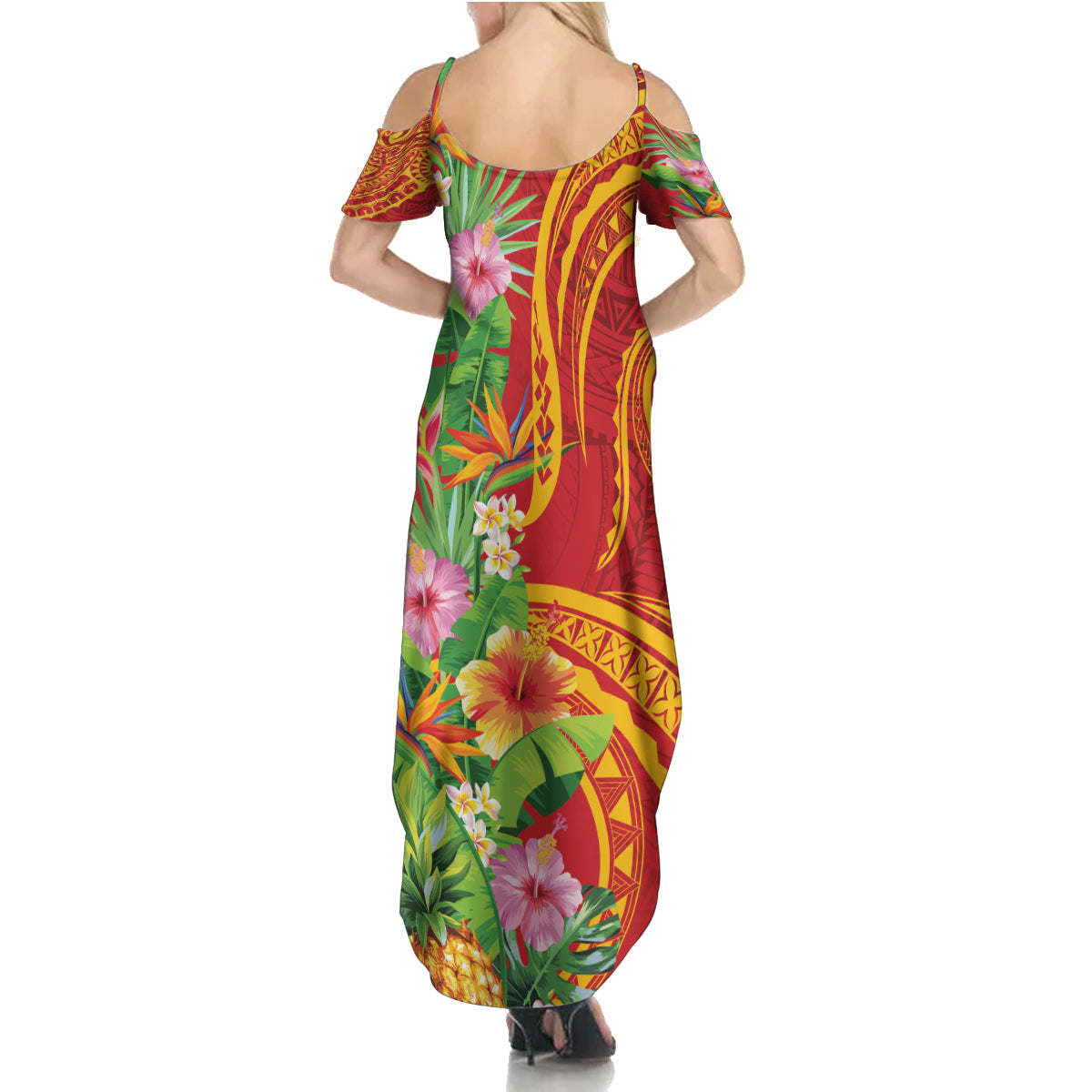 Polynesian Tribal Flower Tattoo Family Matching Summer Maxi Dress and Hawaiian Shirt Special Vermilion Vibe LT9 - Polynesian Pride