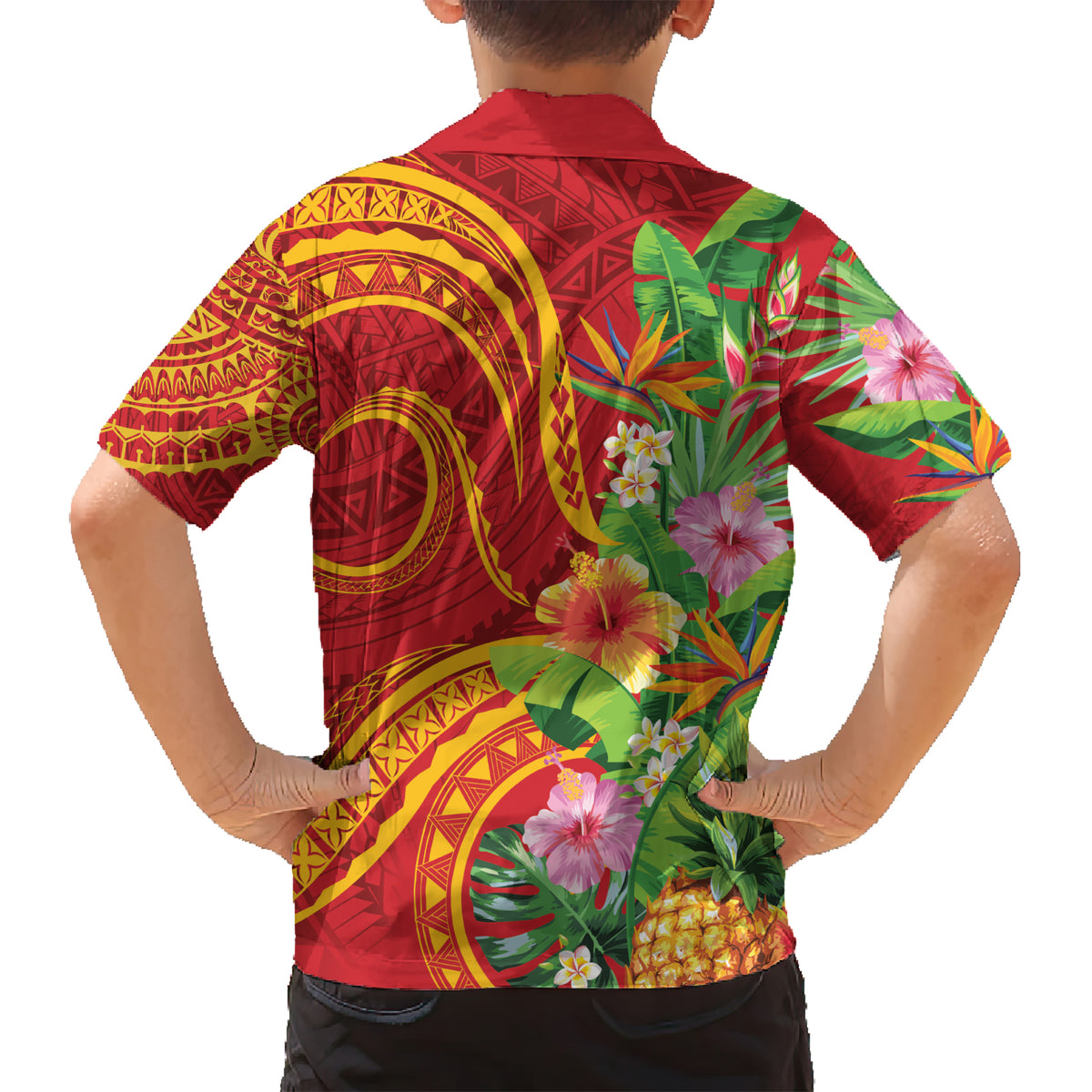 Polynesian Tribal Flower Tattoo Kid Hawaiian Shirt Special Vermilion Vibe