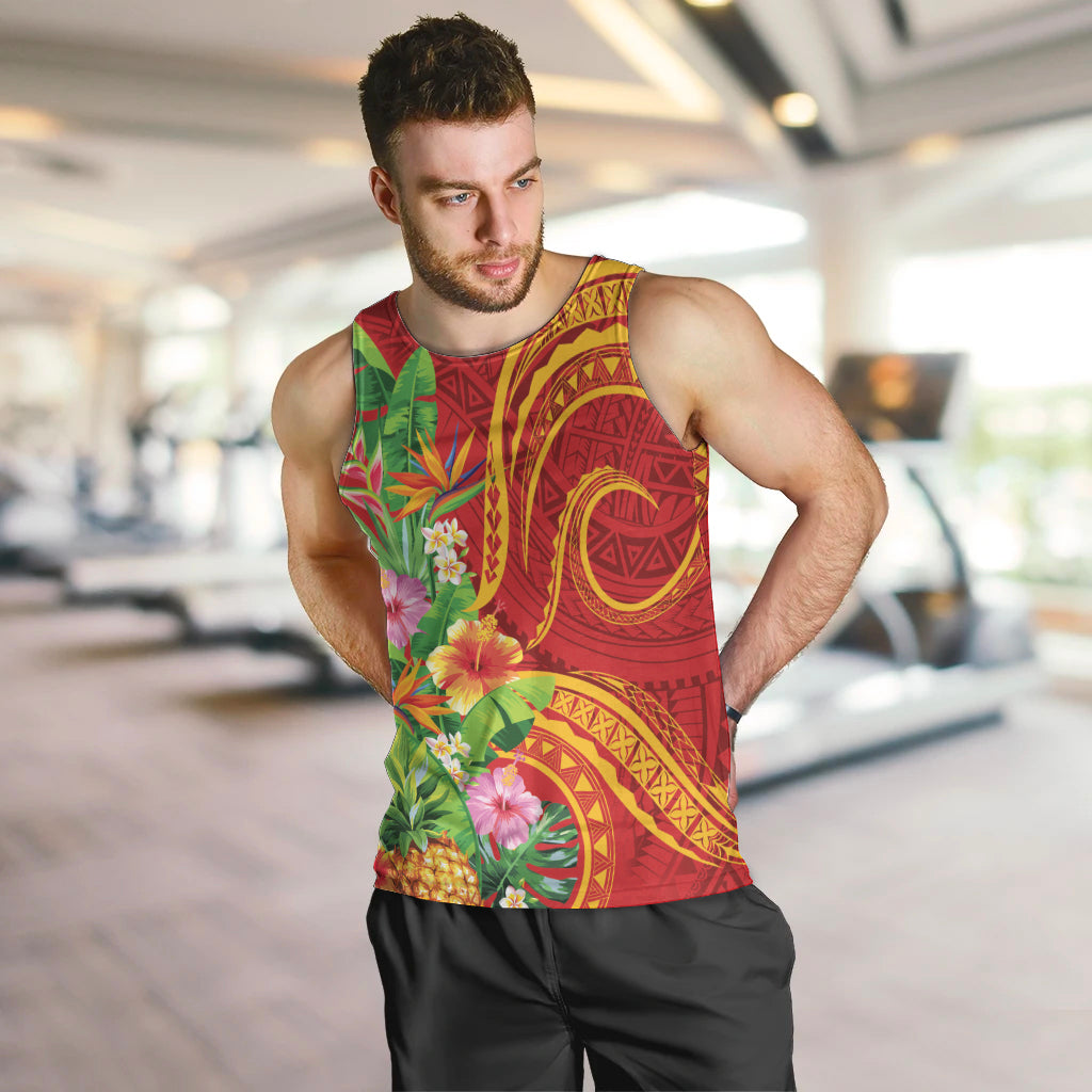 Polynesian Tribal Flower Tattoo Men Tank Top Special Vermilion Vibe LT9 Brownish-red - Polynesian Pride