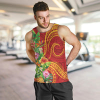 Polynesian Tribal Flower Tattoo Men Tank Top Special Vermilion Vibe LT9 Brownish-red - Polynesian Pride