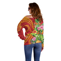 Polynesian Tribal Flower Tattoo Off Shoulder Sweater Special Vermilion Vibe