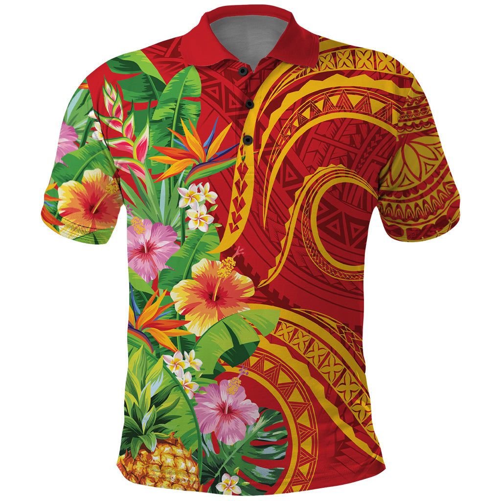Polynesian Tribal Flower Tattoo Polo Shirt Special Vermilion Vibe