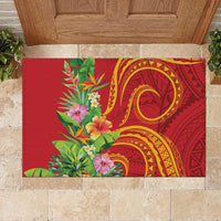 Polynesian Tribal Flower Tattoo Rubber Doormat Special Vermilion Vibe LT9 - Polynesian Pride