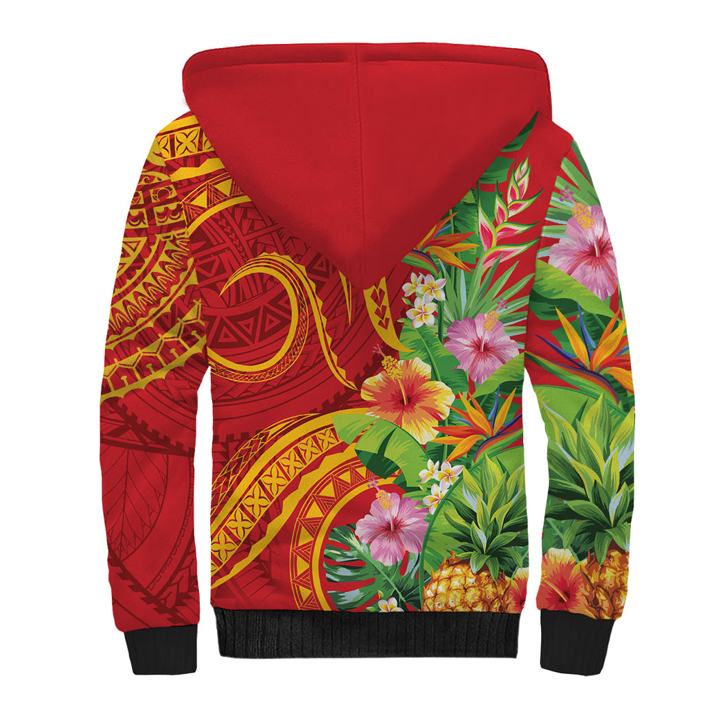 Polynesian Tribal Flower Tattoo Sherpa Hoodie Special Vermilion Vibe