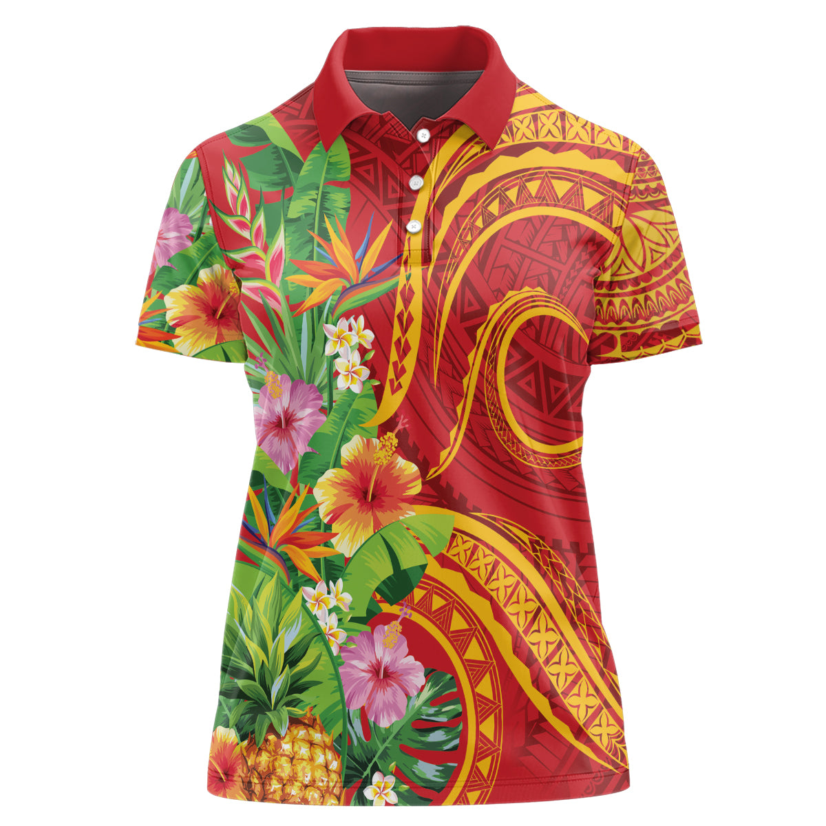 Polynesian Tribal Flower Tattoo Women Polo Shirt Special Vermilion Vibe