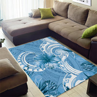 Polynesian Hibiscus Flower Tribal Area Rug Blue Color
