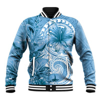 Polynesian Hibiscus Flower Tribal Baseball Jacket Blue Color