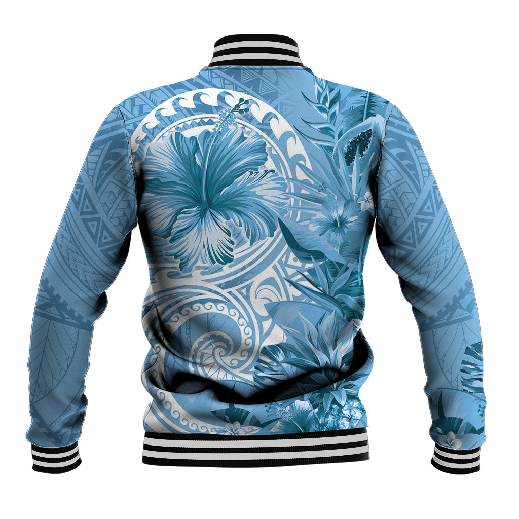 Polynesian Hibiscus Flower Tribal Baseball Jacket Blue Color