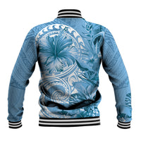 Polynesian Hibiscus Flower Tribal Baseball Jacket Blue Color