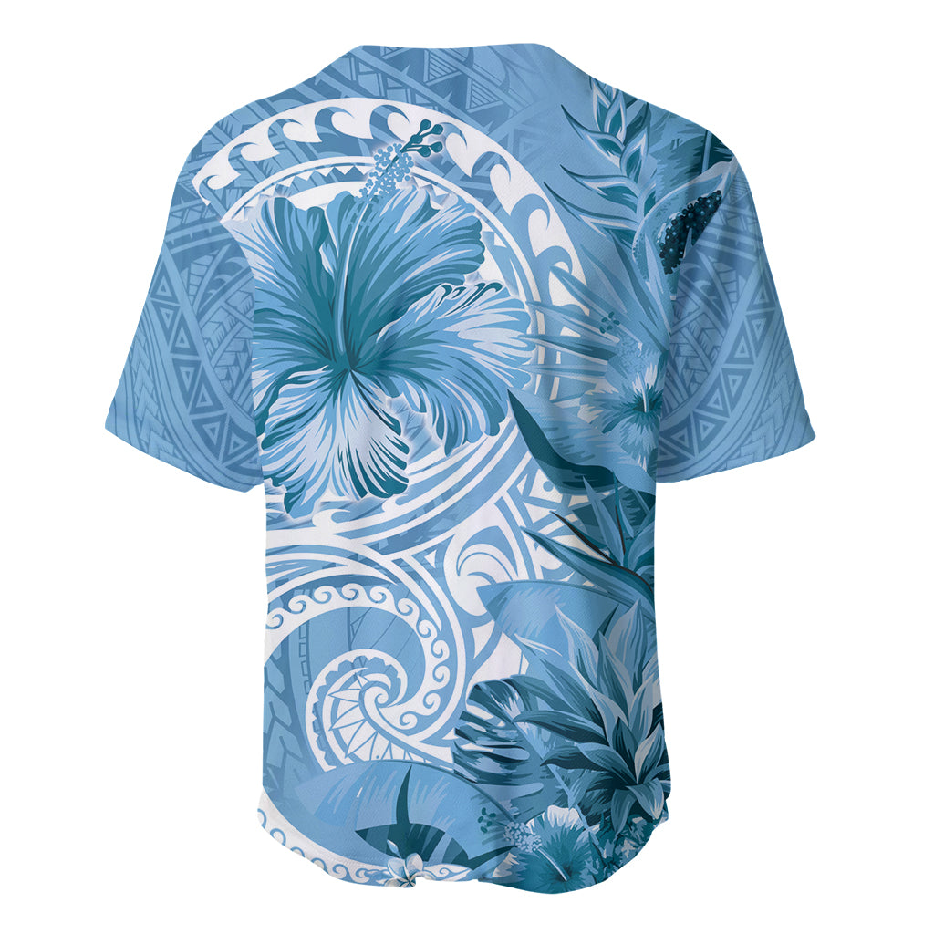 Polynesian Hibiscus Flower Tribal Baseball Jersey Blue Color LT9 - Polynesian Pride