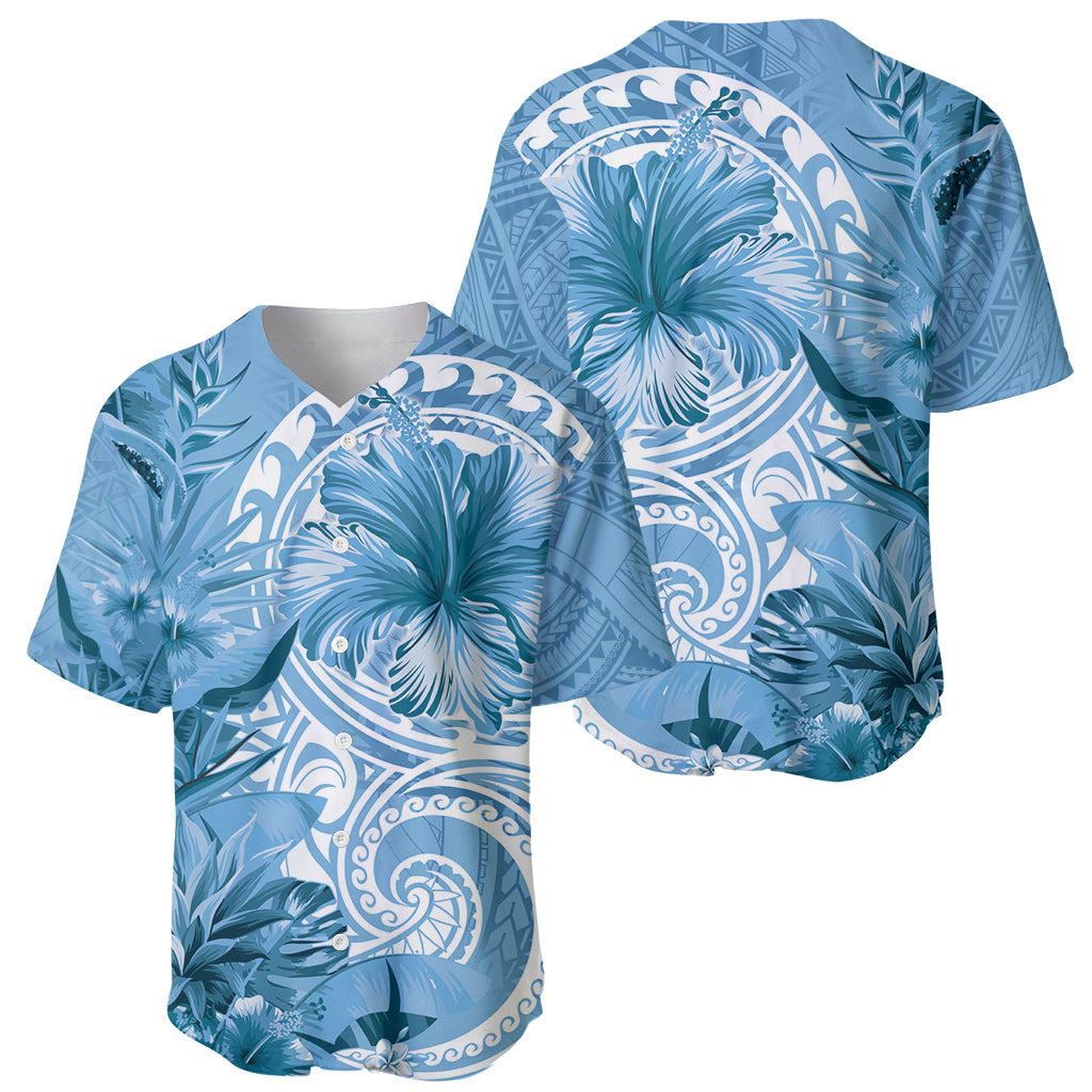 Polynesian Hibiscus Flower Tribal Baseball Jersey Blue Color LT9 - Polynesian Pride