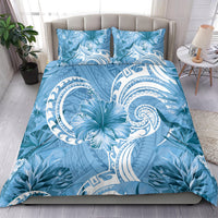 Polynesian Hibiscus Flower Tribal Bedding Set Blue Color