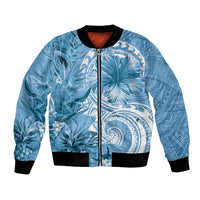 Polynesian Hibiscus Flower Tribal Bomber Jacket Blue Color
