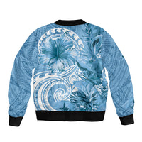 Polynesian Hibiscus Flower Tribal Bomber Jacket Blue Color