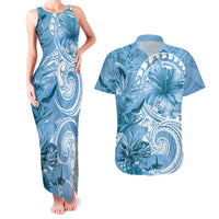 Polynesian Hibiscus Flower Tribal Couples Matching Tank Maxi Dress and Hawaiian Shirt Blue Color LT9 Blue - Polynesian Pride