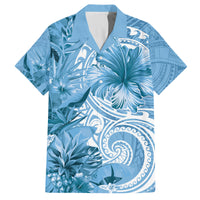 Polynesian Hibiscus Flower Tribal Family Matching Long Sleeve Bodycon Dress and Hawaiian Shirt Blue Color LT9 Dad's Shirt - Short Sleeve Blue - Polynesian Pride