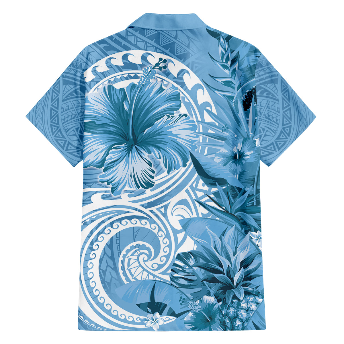 Polynesian Hibiscus Flower Tribal Family Matching Long Sleeve Bodycon Dress and Hawaiian Shirt Blue Color LT9 - Polynesian Pride