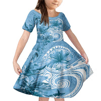 Polynesian Hibiscus Flower Tribal Family Matching Mermaid Dress and Hawaiian Shirt Blue Color LT9 Daughter's Dress Blue - Polynesian Pride