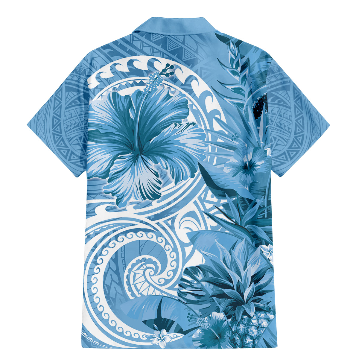 Polynesian Hibiscus Flower Tribal Family Matching Mermaid Dress and Hawaiian Shirt Blue Color LT9 - Polynesian Pride