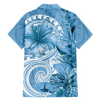 Polynesian Hibiscus Flower Tribal Family Matching Short Sleeve Bodycon Dress and Hawaiian Shirt Blue Color LT9 - Polynesian Pride