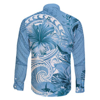 Polynesian Hibiscus Flower Tribal Family Matching Tank Maxi Dress and Hawaiian Shirt Blue Color LT9 - Polynesian Pride
