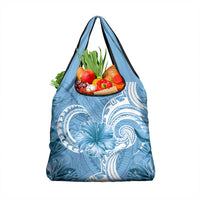 Polynesian Hibiscus Flower Tribal Grocery Bag Blue Color