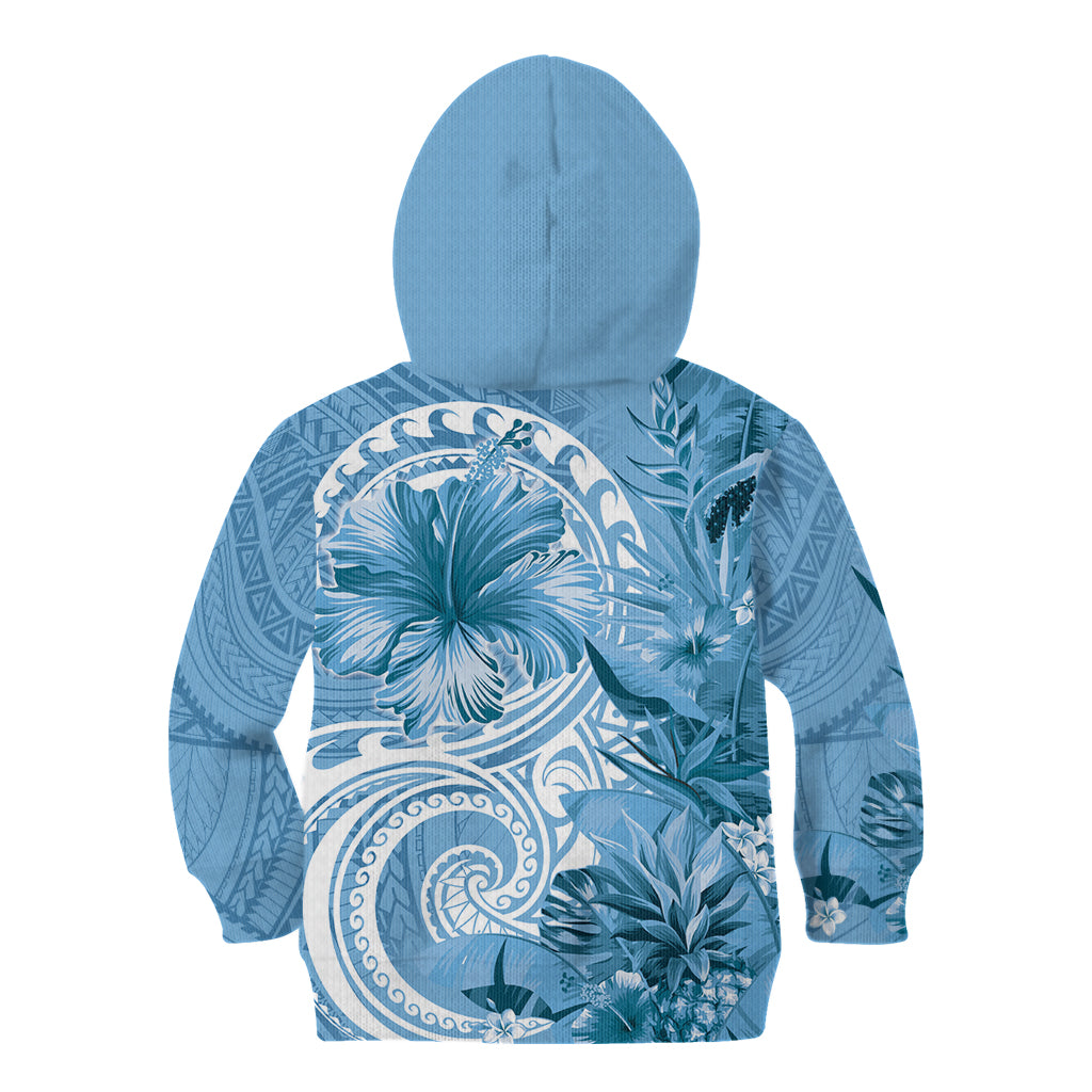 Polynesian Hibiscus Flower Tribal Kid Hoodie Blue Color
