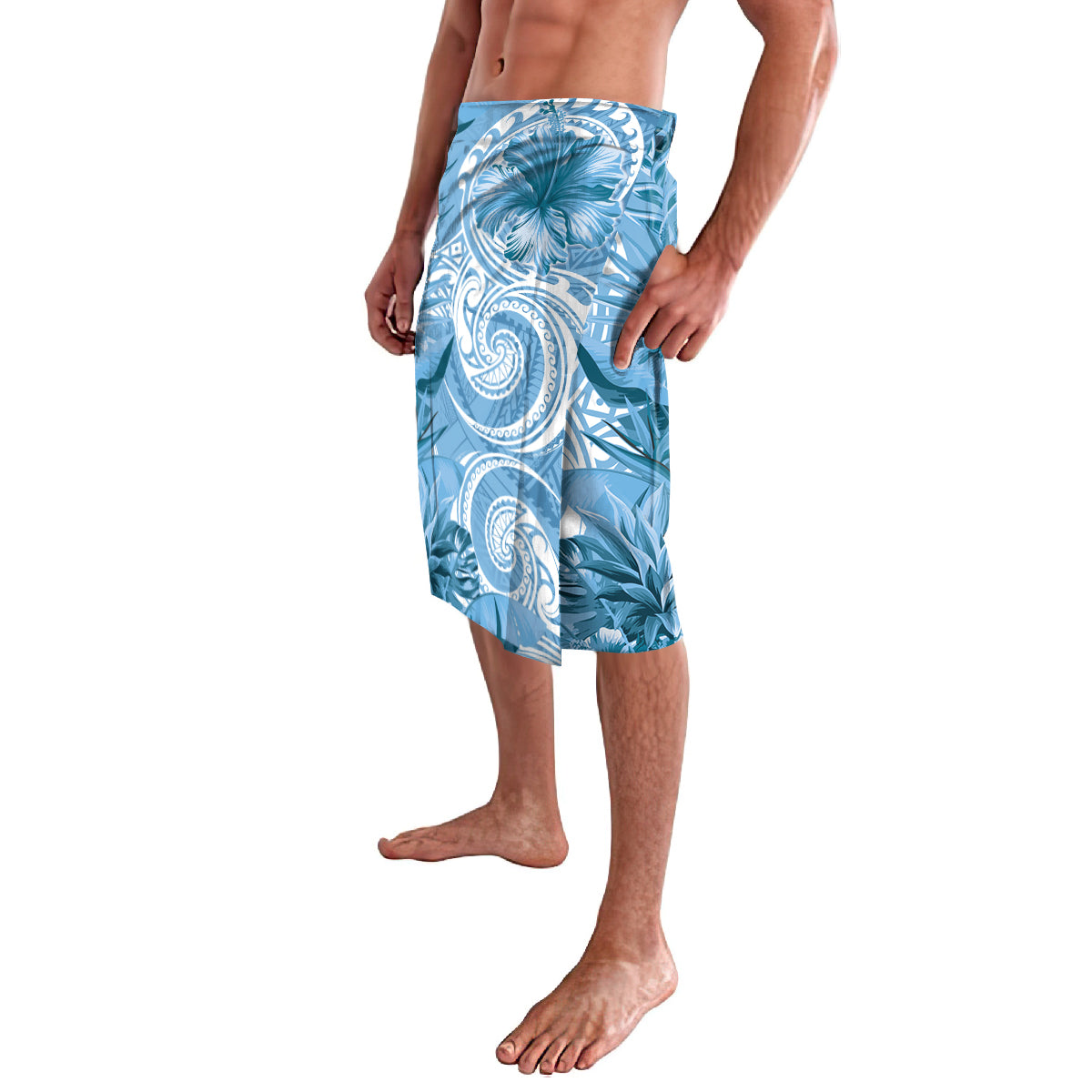 Polynesian Hibiscus Flower Tribal Lavalava Blue Color