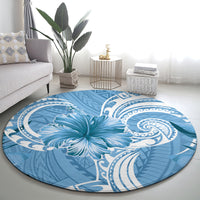 Polynesian Hibiscus Flower Tribal Round Carpet Blue Color LT9 - Polynesian Pride