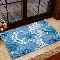 Polynesian Hibiscus Flower Tribal Rubber Doormat Blue Color