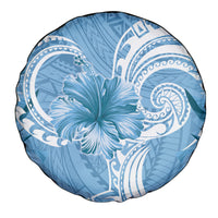 Polynesian Hibiscus Flower Tribal Spare Tire Cover Blue Color