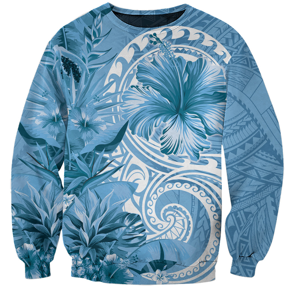 Polynesian Hibiscus Flower Tribal Sweatshirt Blue Color LT9 Unisex Blue - Polynesian Pride