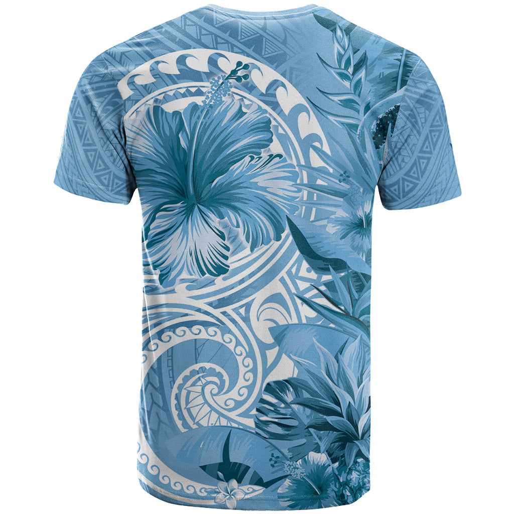 Polynesian Hibiscus Flower Tribal T Shirt Blue Color LT9 - Polynesian Pride