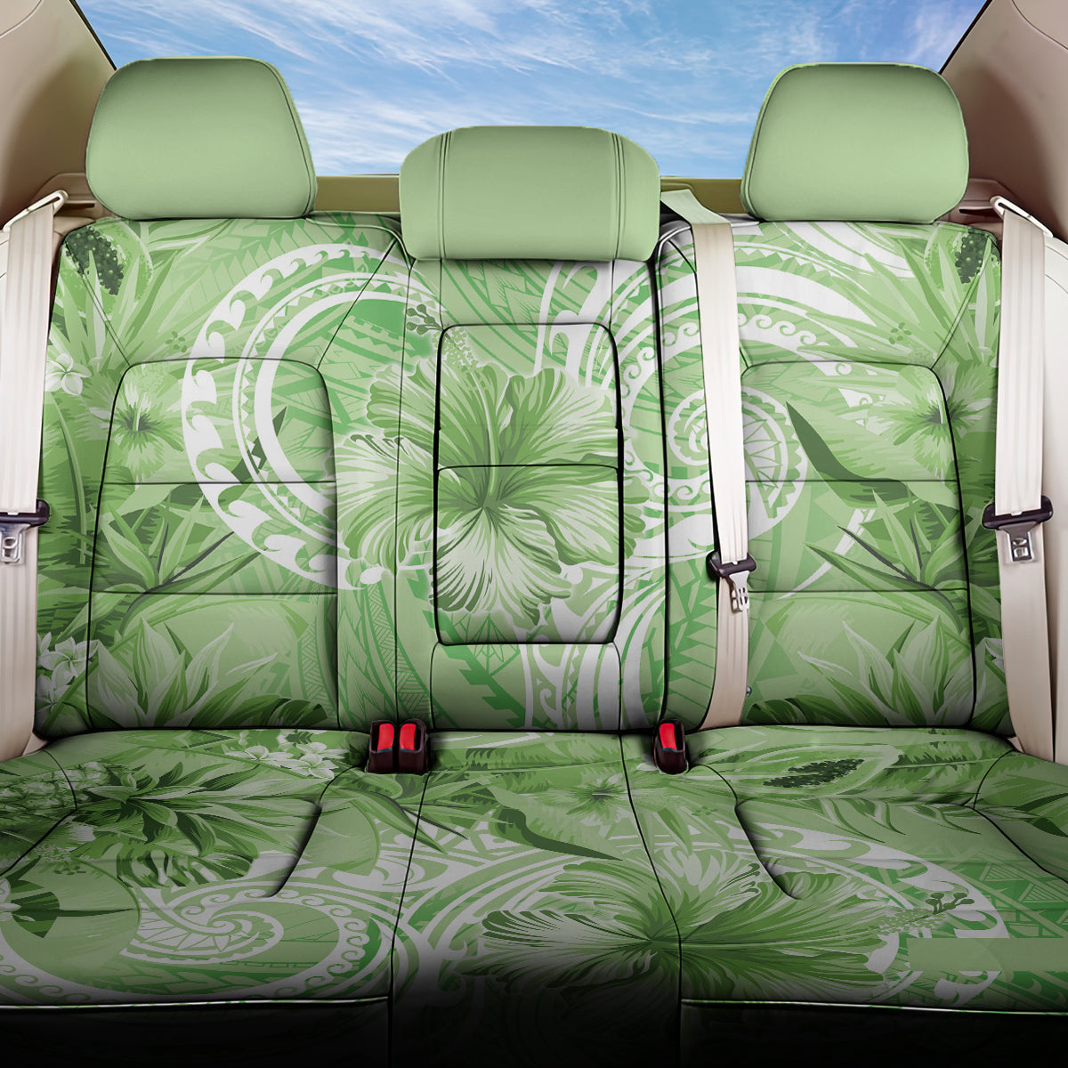 Polynesian Hibiscus Flower Tribal Back Car Seat Cover Lime Green Color LT9