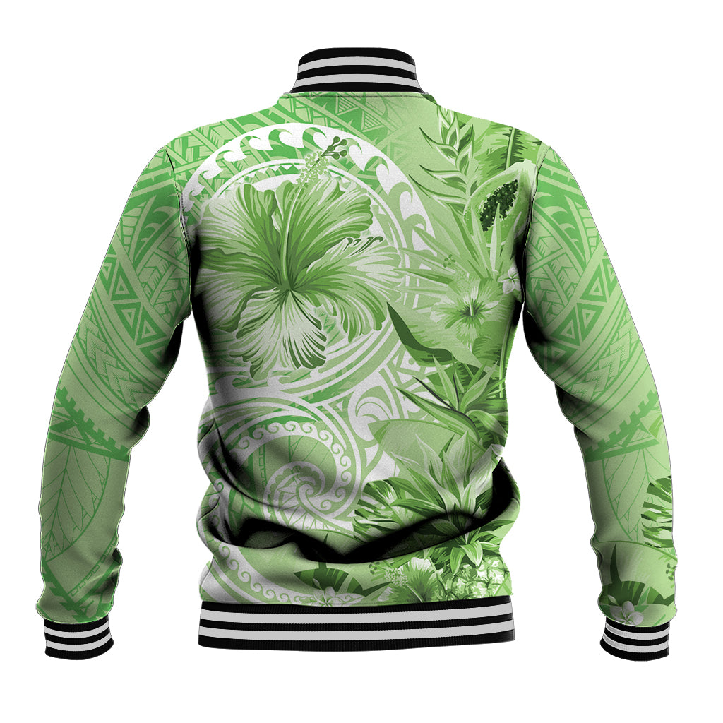 Polynesian Hibiscus Flower Tribal Baseball Jacket Lime Green Color LT9 - Polynesian Pride