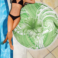 Polynesian Hibiscus Flower Tribal Beach Blanket Lime Green Color