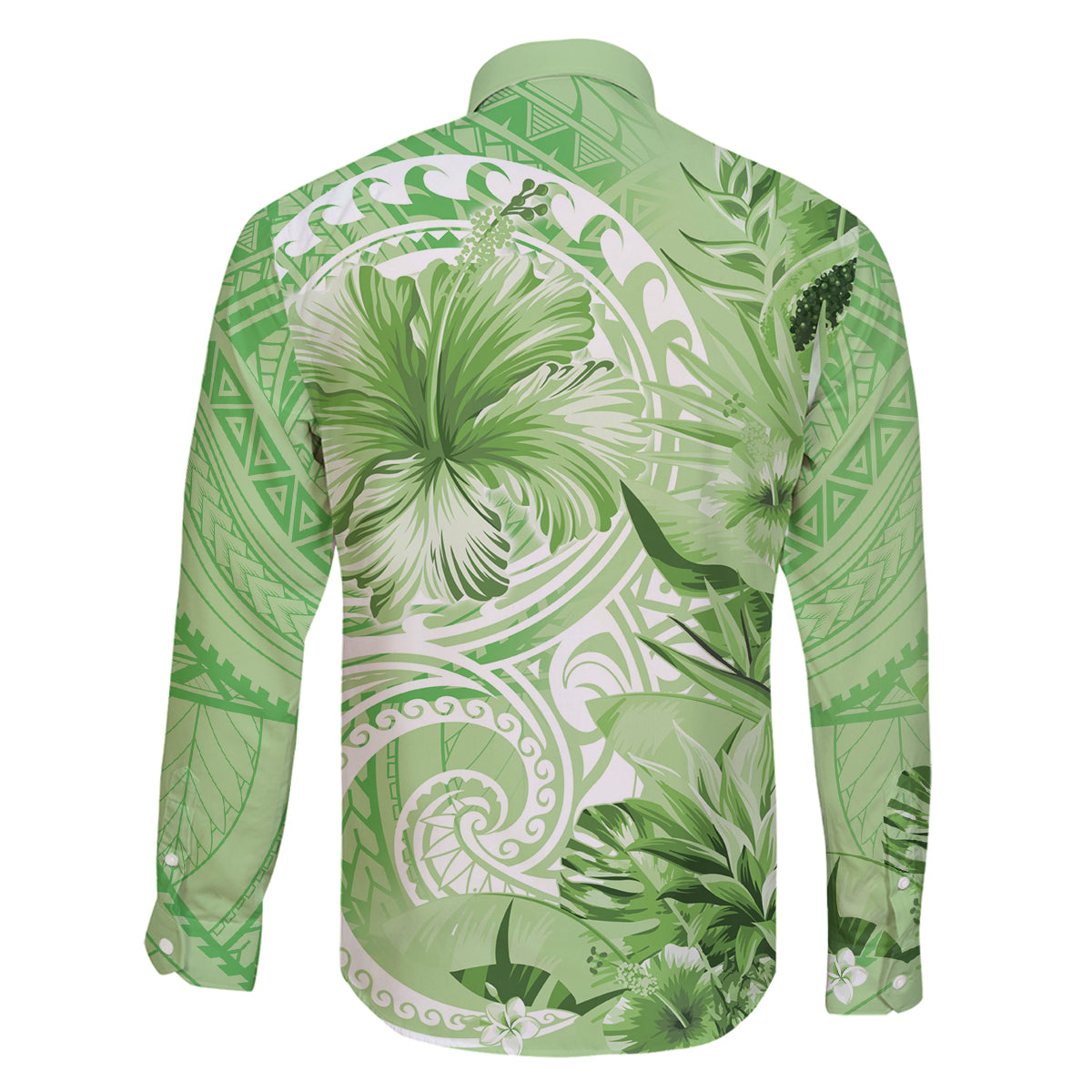Polynesian Hibiscus Flower Tribal Family Matching Off Shoulder Maxi Dress and Hawaiian Shirt Lime Green Color LT9 - Polynesian Pride