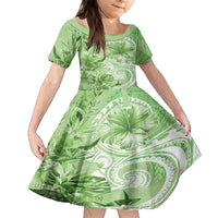 Polynesian Hibiscus Flower Tribal Family Matching Summer Maxi Dress and Hawaiian Shirt Lime Green Color LT9 Daughter's Dress Lime Green - Polynesian Pride