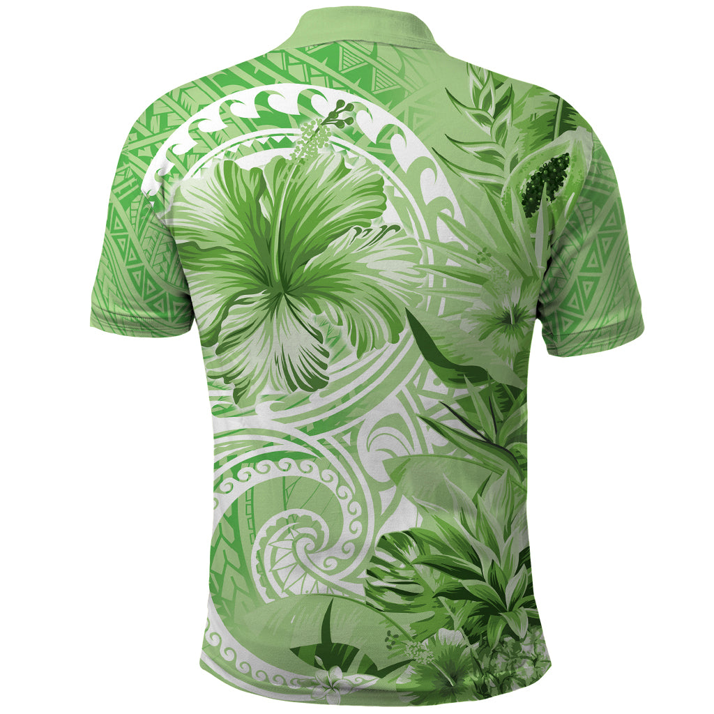 Polynesian Hibiscus Flower Tribal Polo Shirt Lime Green Color